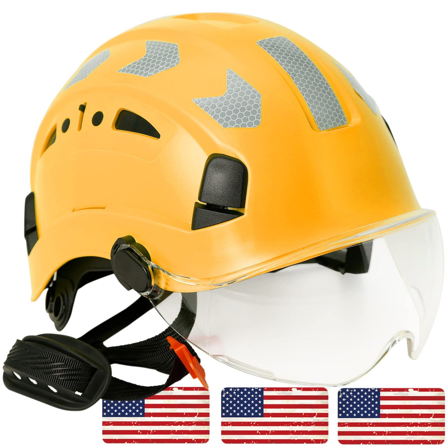 AOLAMEGS Construction Safety Hard Hat - ANSI Z89.1 OSHA Approved Safety Helmets with Chin Straps Lightweight Reflective Vented ABS Hard Hats for Men Women Industrial Workwear 6-Point Suspension