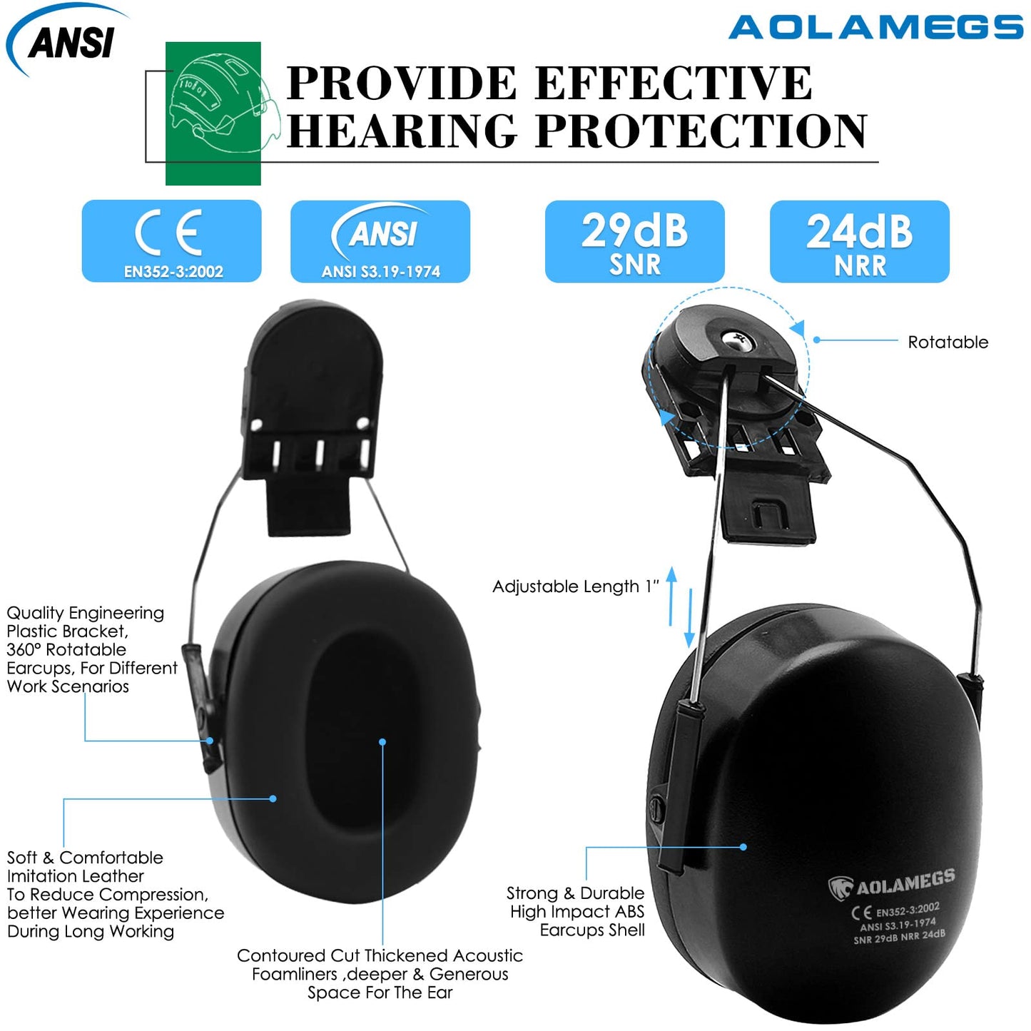 AOLAMEGS Construction  Welding Helmets Hard Hats with Visor - OSHA Approved Construction Hardhat with Chin Straps