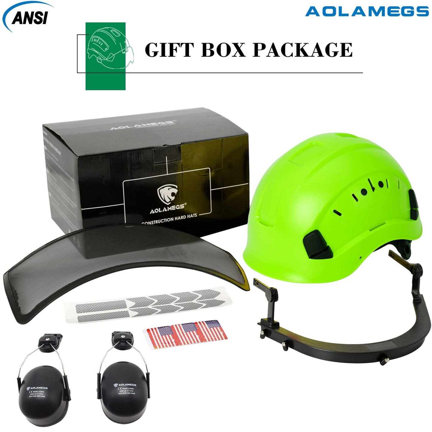 AOLAMEGS Construction  Welding Helmets Hard Hats with Visor - OSHA Approved Construction Hardhat with Chin Straps