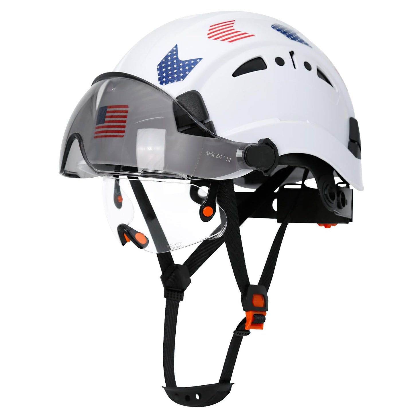 Hard Hats Construction OSHA Approved With Double Visor - Cascos De Construccion Vented Hard Hat With Clear and Tinted Visor Construction Safety Helmet Hat With Chin Straps 6pt Suspension