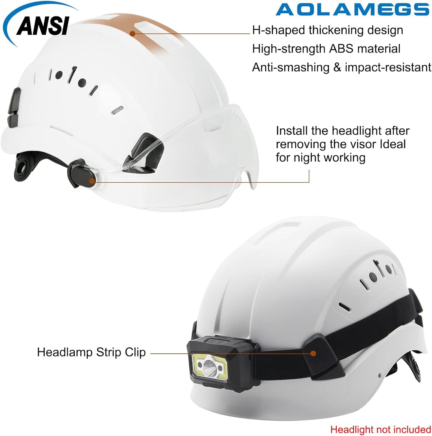 AOLAMEGS Construction Hard Hats with Visor - OSHA Approved Construction Hardhat with Chin Straps