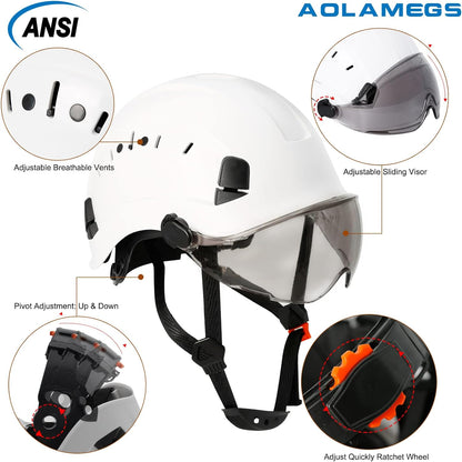 AOLAMEGS Construction Hard Hats with Visor - OSHA Approved Construction Hardhat with Chin Straps