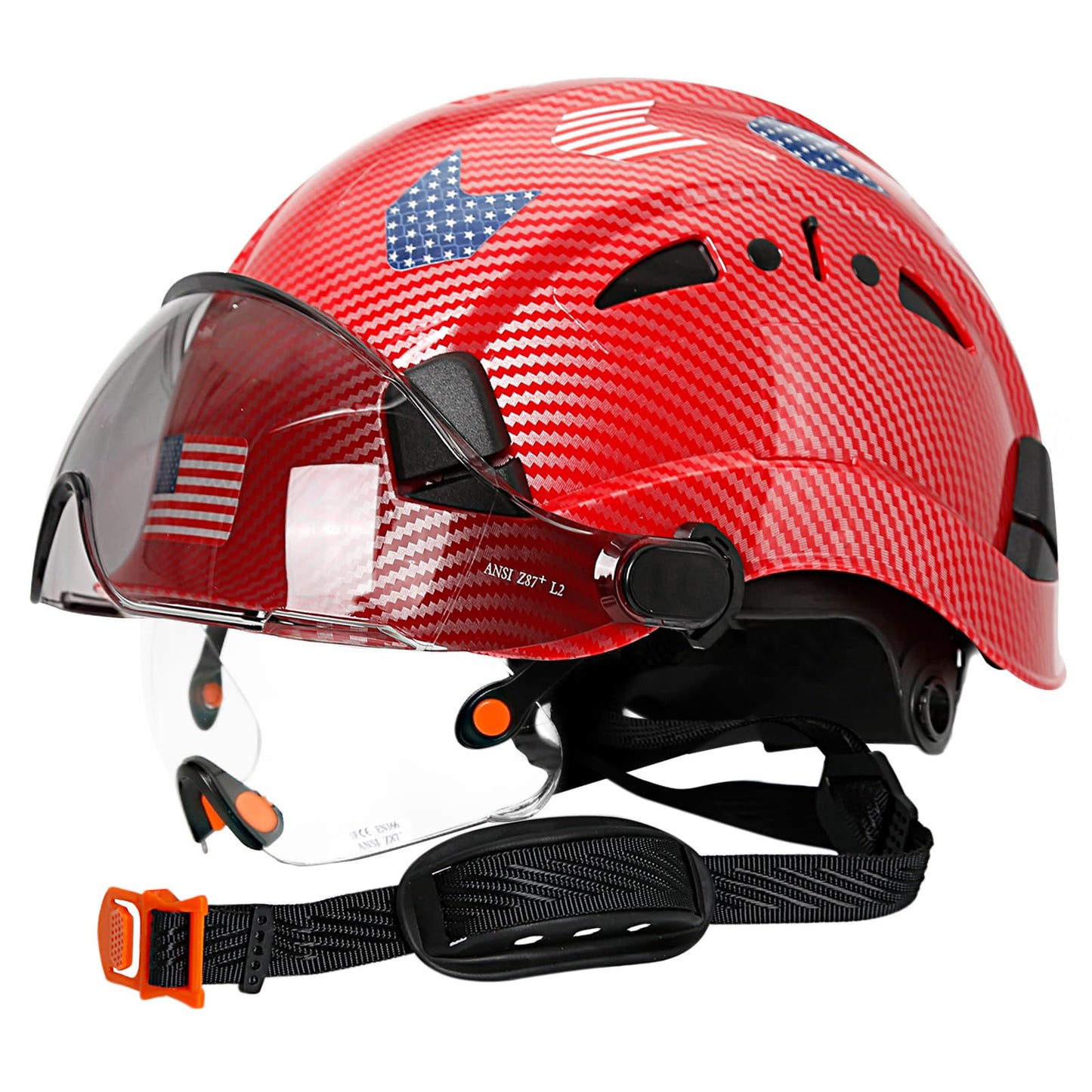 Hard Hats Construction OSHA Approved With Double Visor - Cascos De Construccion Vented Hard Hat With Clear and Tinted Visor Construction Safety Helmet Hat With Chin Straps 6pt Suspension