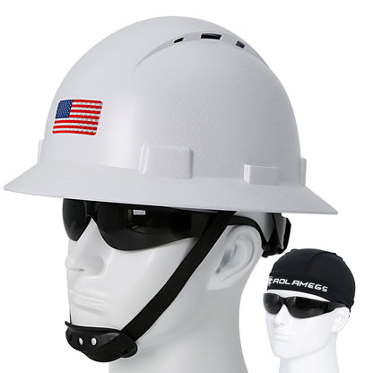 Aolamegs Safe Carbon Fiber Full Brim Hard Hat with Tinted Safety Glasses and Hard Hat Liner ANSI Z89.1 Type 1 Class C