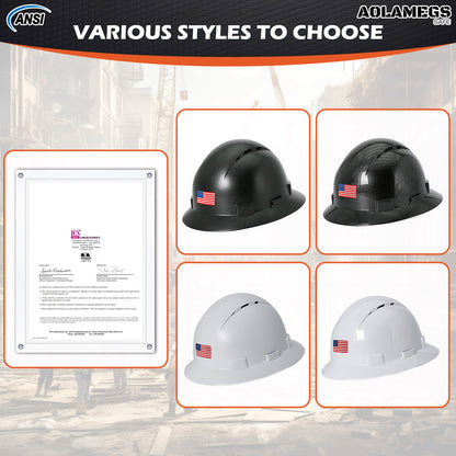 Aolamegs Safe Carbon Fiber Full Brim Hard Hat with Tinted Safety Glasses and Hard Hat Liner ANSI Z89.1 Type 1 Class C