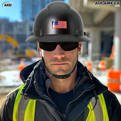 Aolamegs Safe Carbon Fiber Full Brim Hard Hat with Tinted Safety Glasses and Hard Hat Liner ANSI Z89.1 Type 1 Class C