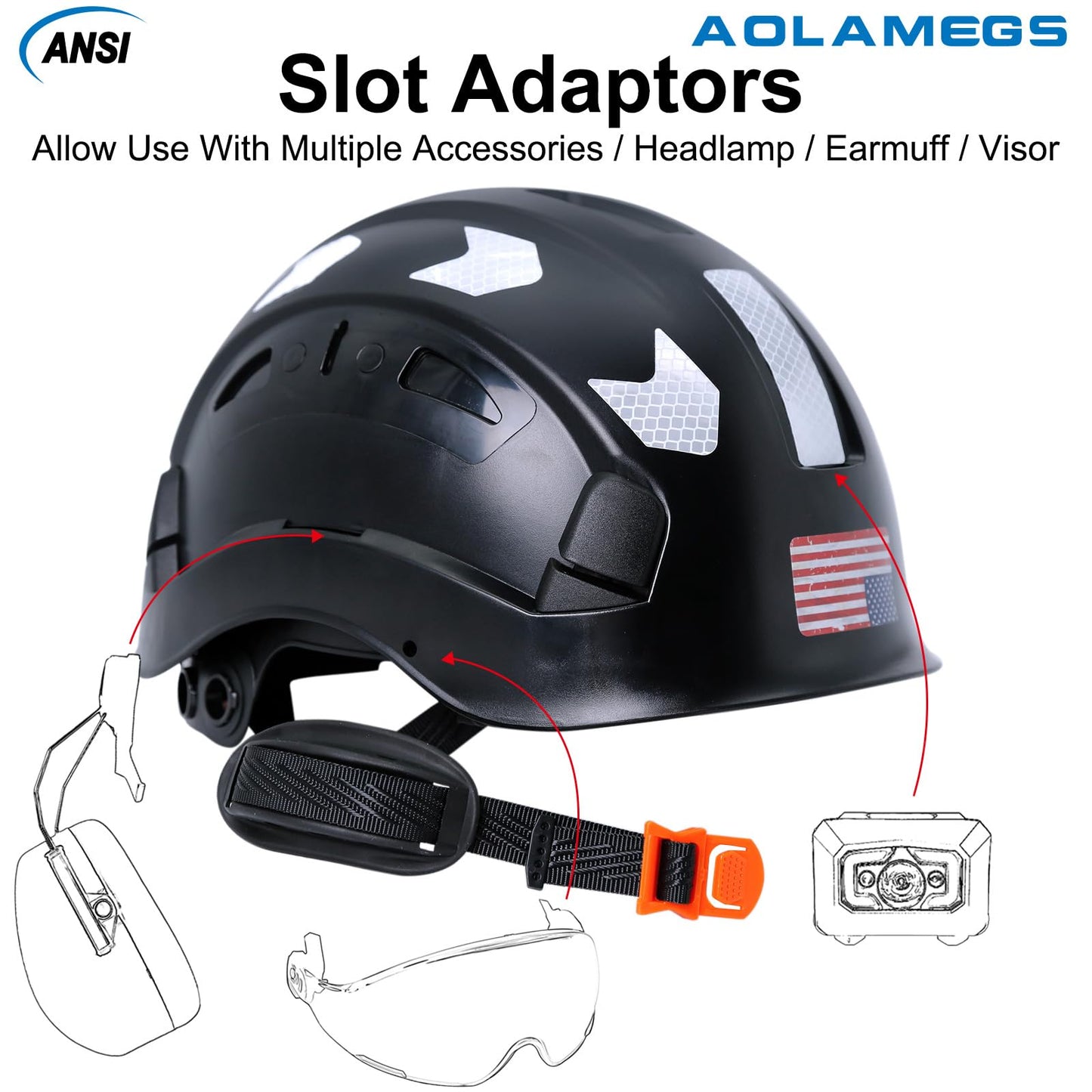 AOLAMEGS Construction Safety Hard Hat - ANSI Z89.1 OSHA Approved Safety Helmets with Chin Straps Lightweight Reflective Vented ABS Hard Hats for Men Women Industrial Workwear 6-Point Suspension