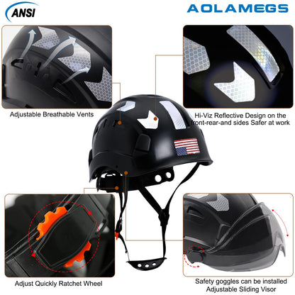 AOLAMEGS Construction Safety Hard Hat - ANSI Z89.1 OSHA Approved Safety Helmets with Chin Straps Lightweight Reflective Vented ABS Hard Hats for Men Women Industrial Workwear 6-Point Suspension