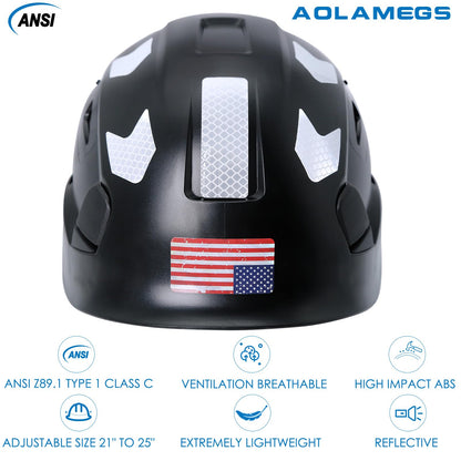 AOLAMEGS Construction Safety Hard Hat - ANSI Z89.1 OSHA Approved Safety Helmets with Chin Straps Lightweight Reflective Vented ABS Hard Hats for Men Women Industrial Workwear 6-Point Suspension