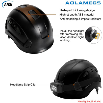 AOLAMEGS Construction Safety Hard Hat - ANSI Z89.1 OSHA Approved Safety Helmets with Chin Straps Lightweight Reflective Vented ABS Hard Hats for Men Women Industrial Workwear 6-Point Suspension