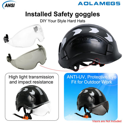 AOLAMEGS Construction Safety Hard Hat - ANSI Z89.1 OSHA Approved Safety Helmets with Chin Straps Lightweight Reflective Vented ABS Hard Hats for Men Women Industrial Workwear 6-Point Suspension