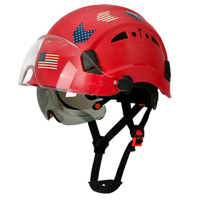Hard Hats Construction OSHA Approved With Double Visor - Cascos De Construccion Vented Hard Hat With Clear and Tinted Visor Construction Safety Helmet Hat With Chin Straps 6pt Suspension