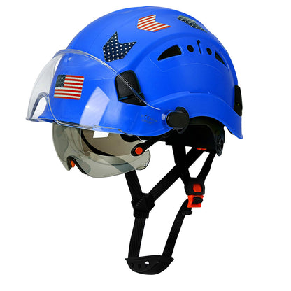 Hard Hats Construction OSHA Approved With Double Visor - Cascos De Construccion Vented Hard Hat With Clear and Tinted Visor Construction Safety Helmet Hat With Chin Straps 6pt Suspension