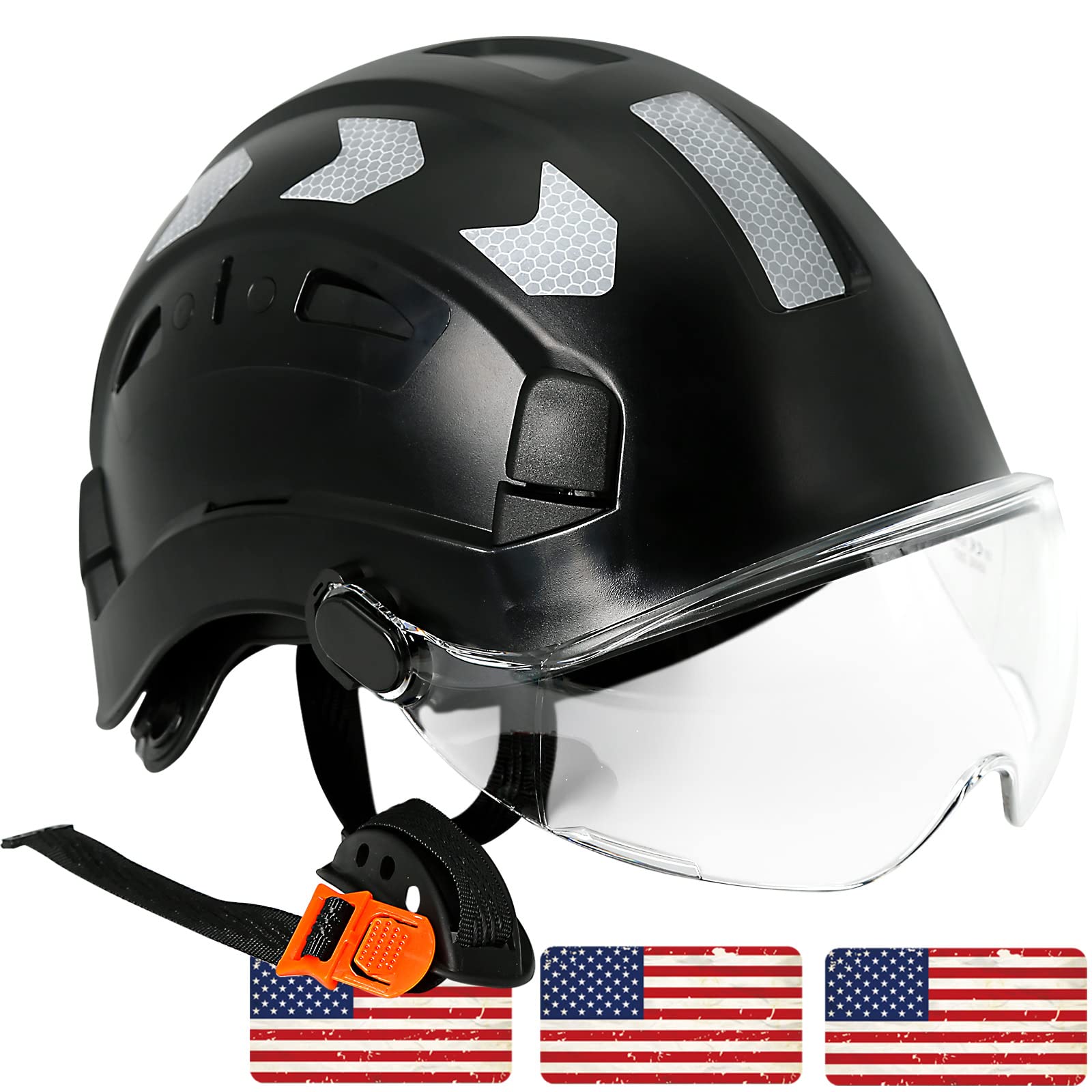 AOLAMEGS Construction Safety Hard Hat ANSI Z89.1 OSHA Approved Safety Helmets with Chin Straps Lightweight Reflective Vented ABS Hard Hats for Men