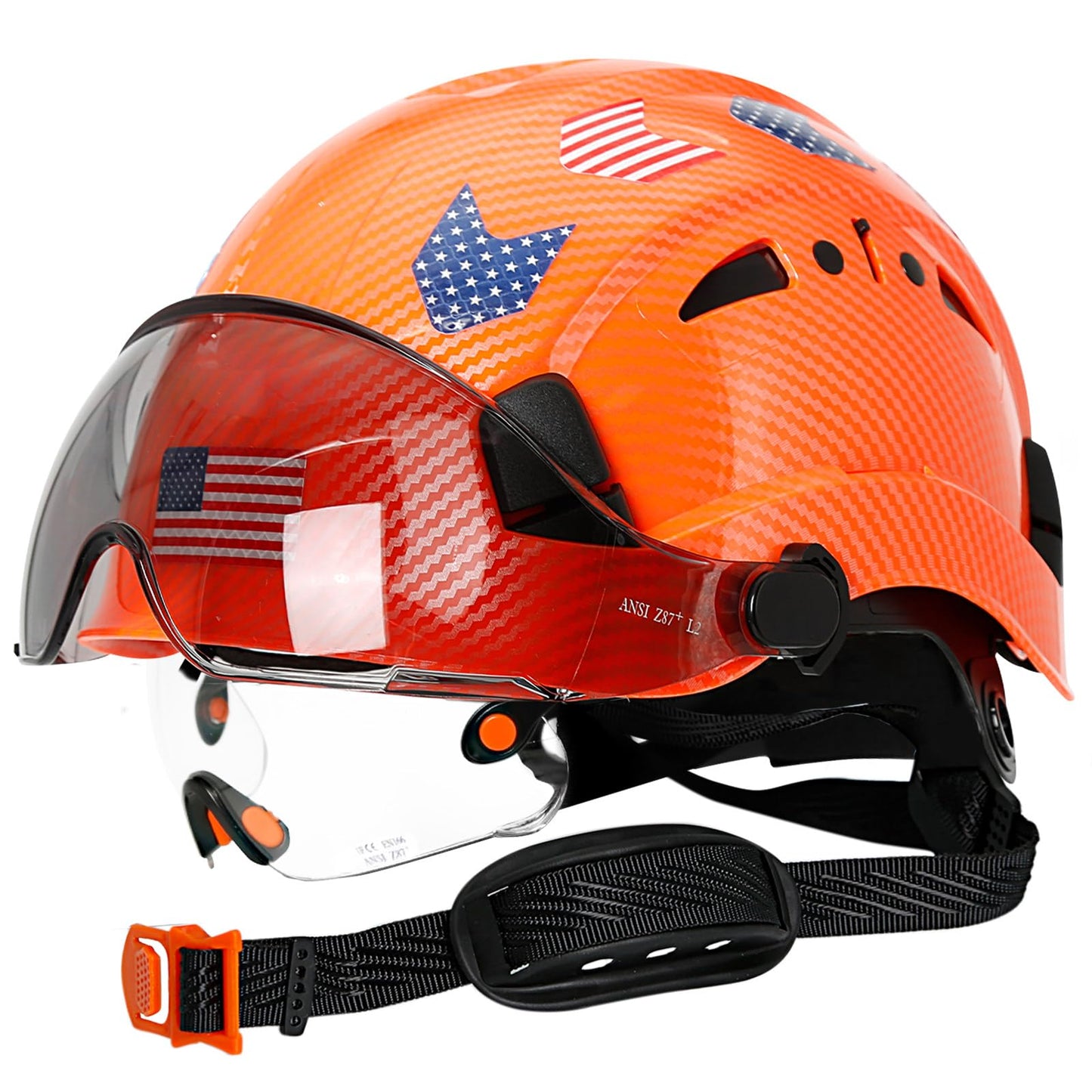 Hard Hats Construction OSHA Approved With Double Visor - Cascos De Construccion Vented Hard Hat With Clear and Tinted Visor Construction Safety Helmet Hat With Chin Straps 6pt Suspension