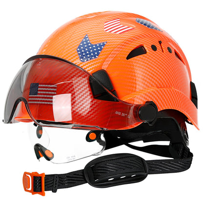 Hard Hats Construction OSHA Approved With Double Visor - Cascos De Construccion Vented Hard Hat With Clear and Tinted Visor Construction Safety Helmet Hat With Chin Straps 6pt Suspension