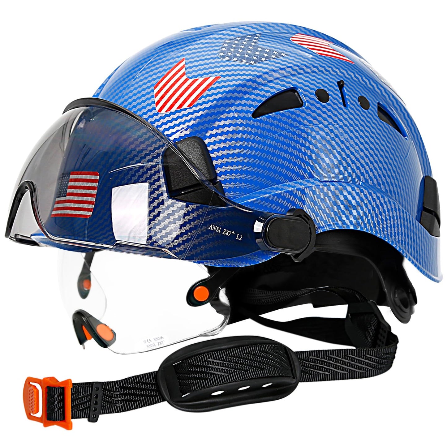 Hard Hats Construction OSHA Approved With Double Visor - Cascos De Construccion Vented Hard Hat With Clear and Tinted Visor Construction Safety Helmet Hat With Chin Straps 6pt Suspension