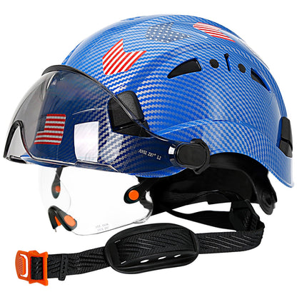 Hard Hats Construction OSHA Approved With Double Visor - Cascos De Construccion Vented Hard Hat With Clear and Tinted Visor Construction Safety Helmet Hat With Chin Straps 6pt Suspension
