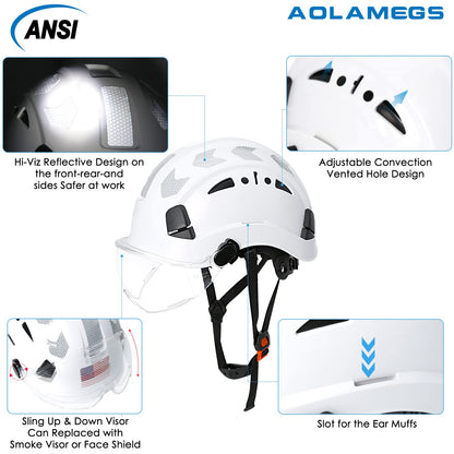 AOLAMEGS Construction Safety Hard Hat - ANSI Z89.1 OSHA Approved Safety Helmets with Chin Straps Lightweight Reflective Vented ABS Hard Hats for Men Women Industrial Workwear 6-Point Suspension