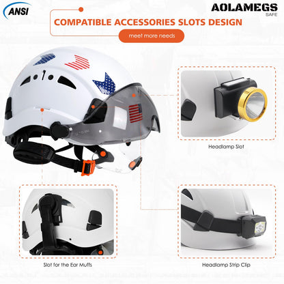 Hard Hats Construction OSHA Approved With Double Visor - Cascos De Construccion Vented Hard Hat With Clear and Tinted Visor Construction Safety Helmet Hat With Chin Straps 6pt Suspension