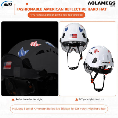 Hard Hats Construction OSHA Approved With Double Visor - Cascos De Construccion Vented Hard Hat With Clear and Tinted Visor Construction Safety Helmet Hat With Chin Straps 6pt Suspension