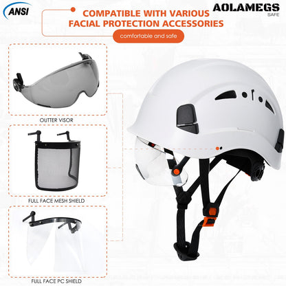 Hard Hats Construction OSHA Approved With Double Visor - Cascos De Construccion Vented Hard Hat With Clear and Tinted Visor Construction Safety Helmet Hat With Chin Straps 6pt Suspension